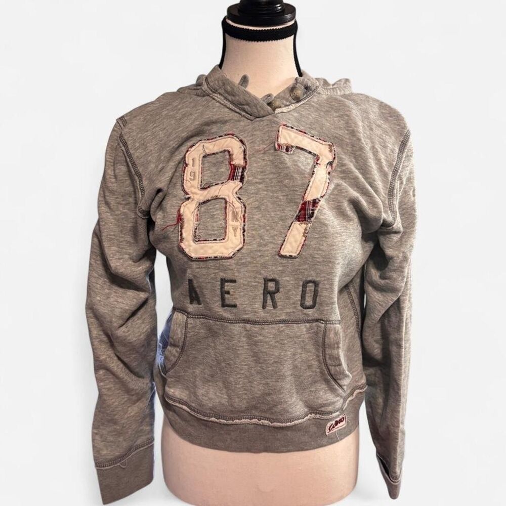 Aeropostale Women's Grey and White Hoodie 2010 Y2K XL